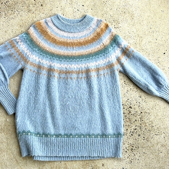 J. Crew Pale Blue Fair Isle Puff Sleeve Relaxed Fit Pullover Sweater Size XS - Picture 8 of 14